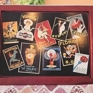 Pottery Barn Vintage Italian Food Posters Wood Serving Tray Rare